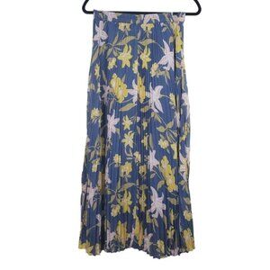 Loft Womens Blue Dusty Pink Floral Print Pleated Chiffon Maxi Skirt Size S